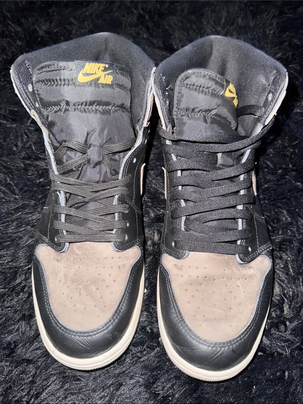 Jordan High-Top Sneakers in Black and Tan with Yellow Logo
